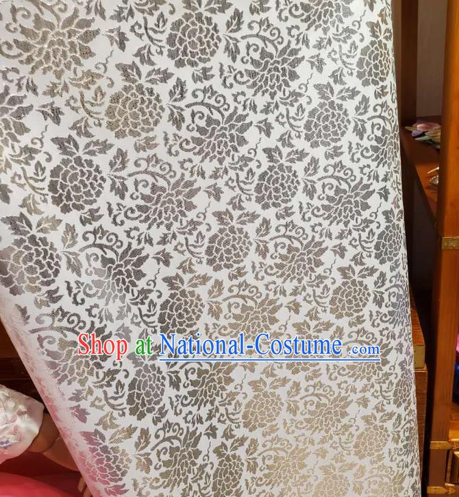 Asian Korean White Brocade Korea Fashion Traditional Flowers Pattern Silk Fabric Tapestry Satin Material