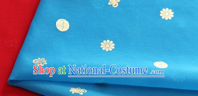 Asian Korea Traditional Longevity Chrysanthemum Pattern Blue Silk Fabric Korean Fashion Material