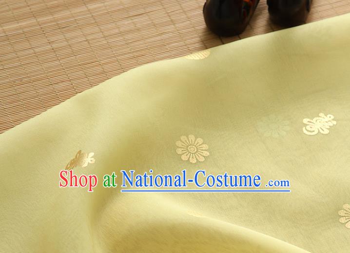 Asian Korea Traditional Longevity Chrysanthemum Pattern Yellow Silk Fabric Korean Fashion Material