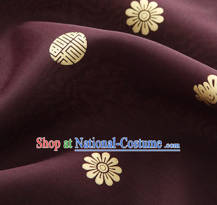 Asian Korea Traditional Longevity Chrysanthemum Pattern Purplish Red Silk Fabric Korean Fashion Hanbok Material