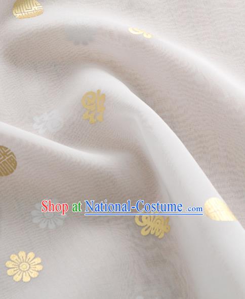 Asian Korea Traditional Longevity Chrysanthemum Pattern White Silk Fabric Korean Fashion Hanbok Material