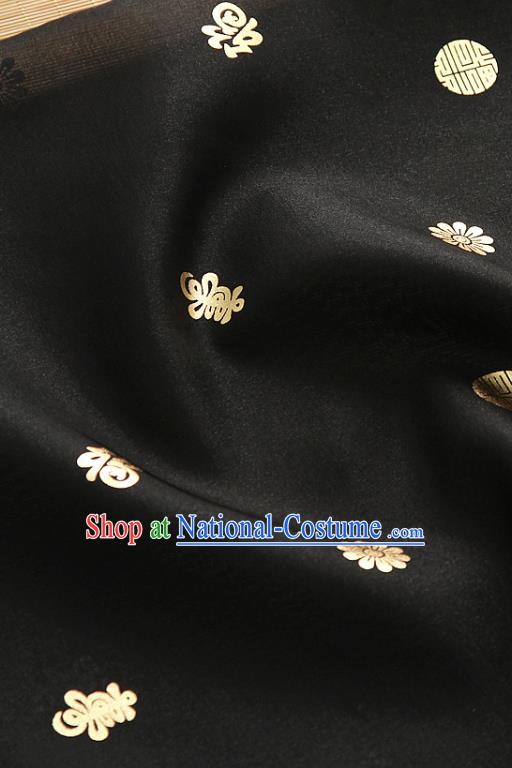 Asian Korea Traditional Longevity Chrysanthemum Pattern Black Silk Fabric Korean Fashion Hanbok Material