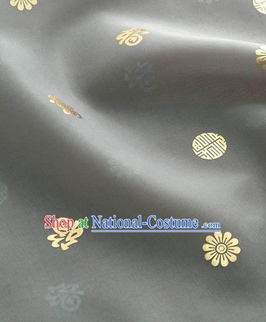 Asian Korea Traditional Longevity Chrysanthemum Pattern Grey Silk Fabric Korean Fashion Hanbok Material