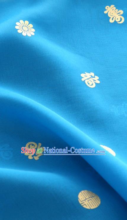 Asian Korea Traditional Longevity Chrysanthemum Pattern Deep Blue Silk Fabric Korean Fashion Hanbok Material