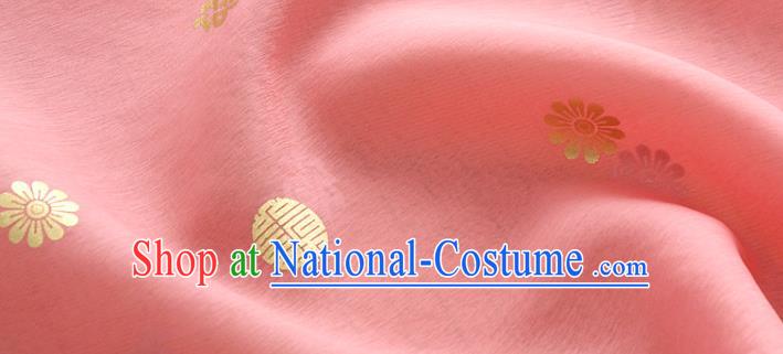 Asian Korea Traditional Longevity Chrysanthemum Pattern Peach Pink Silk Fabric Korean Fashion Hanbok Material