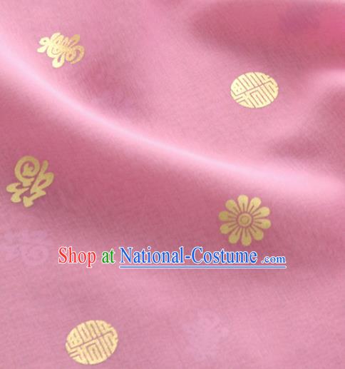 Asian Korea Traditional Longevity Chrysanthemum Pattern Light Pink Silk Fabric Korean Fashion Hanbok Material