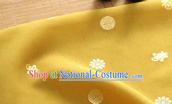 Asian Korea Traditional Longevity Chrysanthemum Pattern Yellow Silk Fabric Korean Fashion Hanbok Material