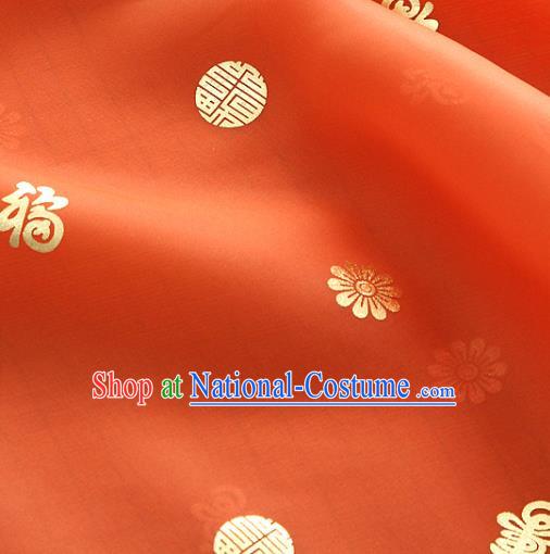 Asian Korea Traditional Longevity Chrysanthemum Pattern Orange Silk Fabric Korean Fashion Hanbok Material