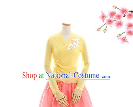 Korean Traditional Yellow Veil Blouse and Pink Skirt Korea Fashion National Dance Costumes Hanbok Apparels