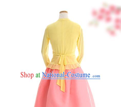 Korean Traditional Yellow Veil Blouse and Pink Skirt Korea Fashion National Dance Costumes Hanbok Apparels