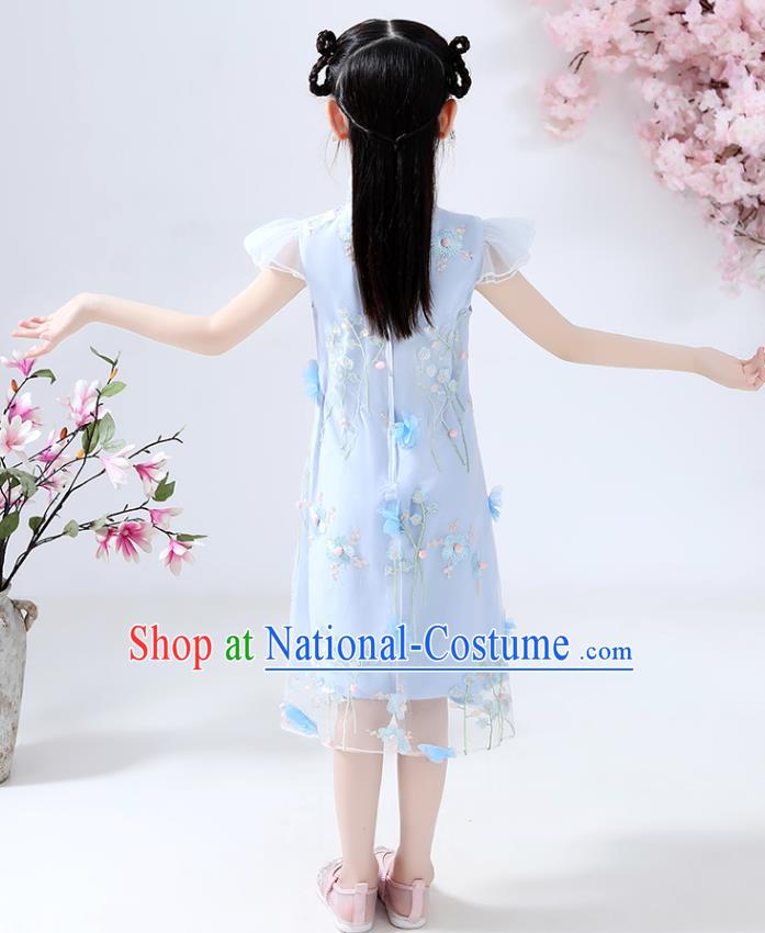 Chinese Traditional Tang Suit Blue Qipao Dress Ancient Girl Costumes Stage Show Cheongsam Apparels for Kids