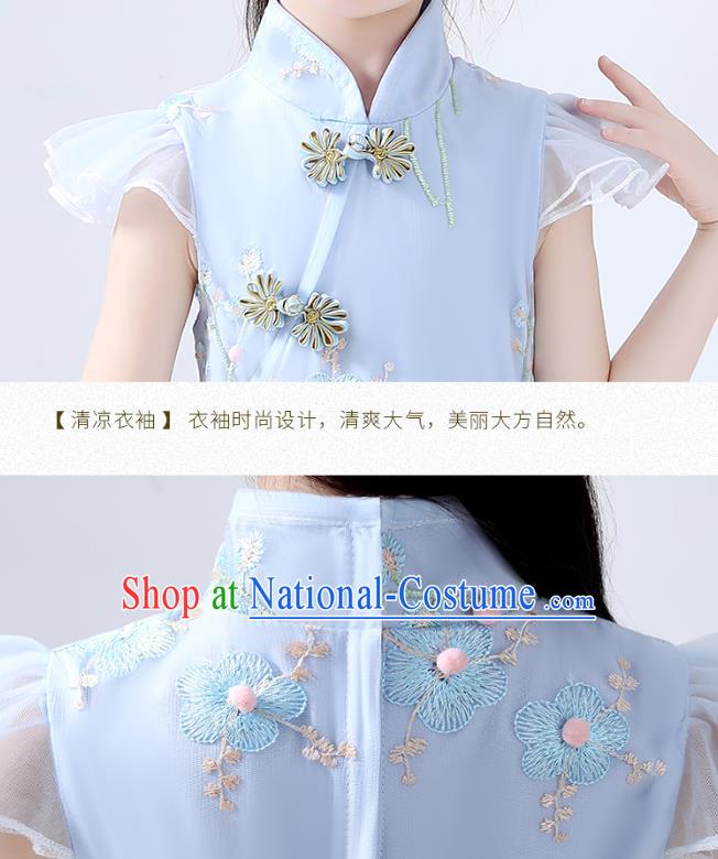 Chinese Traditional Tang Suit Blue Qipao Dress Ancient Girl Costumes Stage Show Cheongsam Apparels for Kids