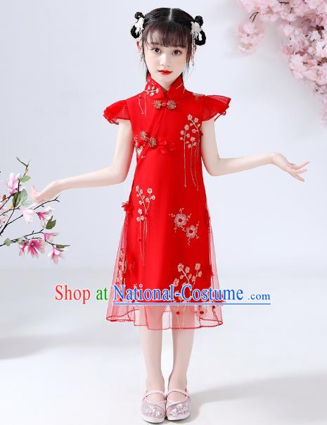 Chinese Traditional Tang Suit Red Qipao Dress Ancient Girl Costumes Stage Show Cheongsam Apparels for Kids