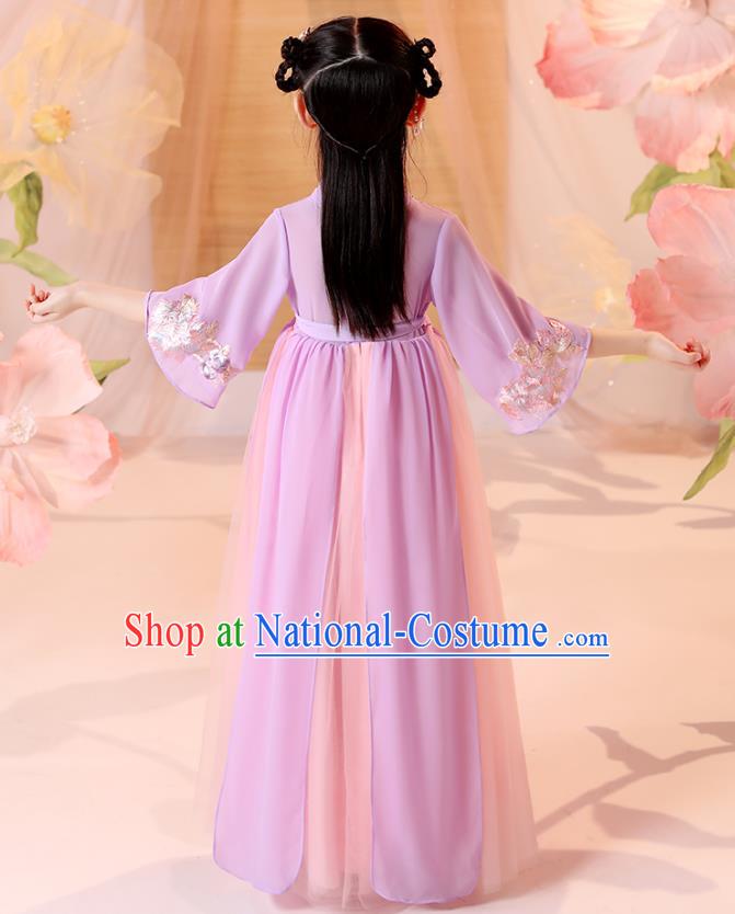 Chinese Traditional Tang Suit Lilac Hanfu Dress Ancient Song Dynasty Girl Costumes Stage Show Apparels for Kids