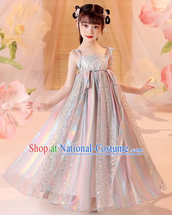 Chinese Traditional Laser Hanfu Dress Ancient Girl Costumes Stage Show Apparels for Kids