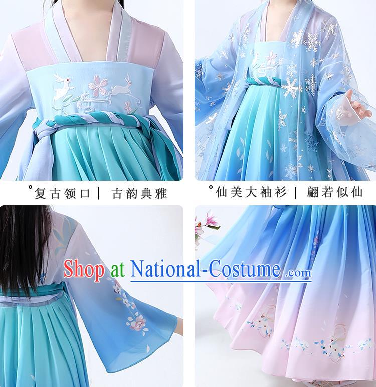 Chinese Traditional Song Dynasty Girl Hanfu Dress Ancient Children Costumes Stage Show Apparels Blue Cape Blouse and Skirt for Kids