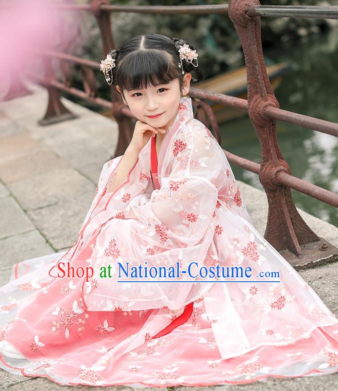 Chinese Traditional Tang Suit Hanfu Dress Ancient Princess Costumes Stage Show Girl Cloak Blouse and Skirt Apparels for Kids