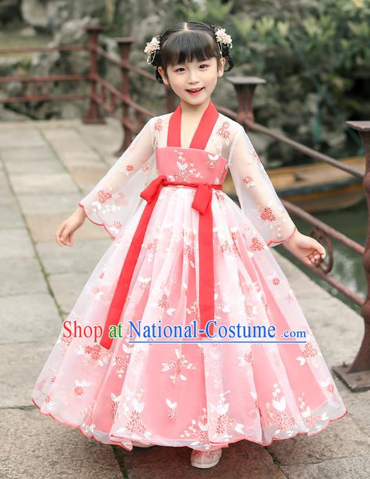 Chinese Traditional Tang Suit Hanfu Dress Ancient Princess Costumes Stage Show Girl Cloak Blouse and Skirt Apparels for Kids