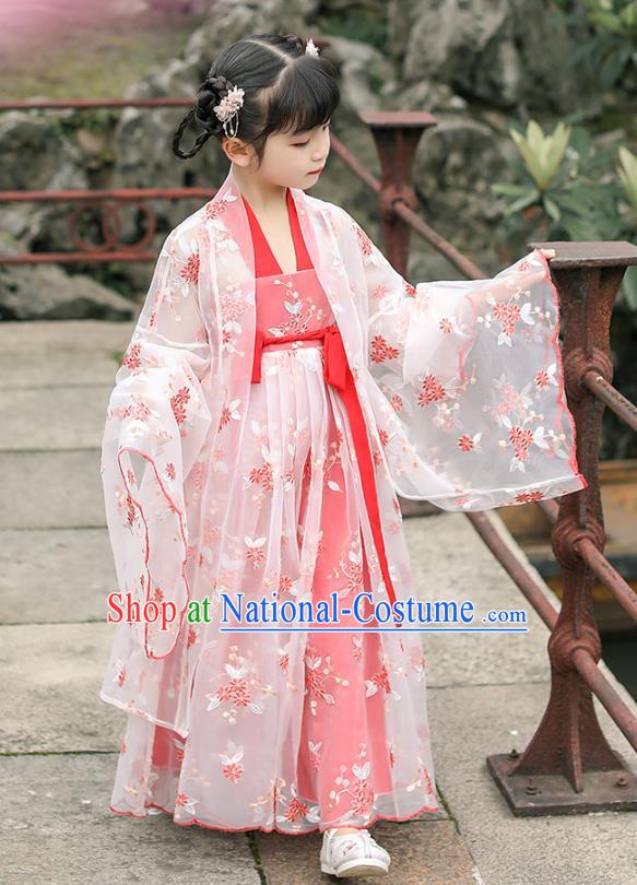 Chinese Traditional Tang Suit Hanfu Dress Ancient Princess Costumes Stage Show Girl Cloak Blouse and Skirt Apparels for Kids