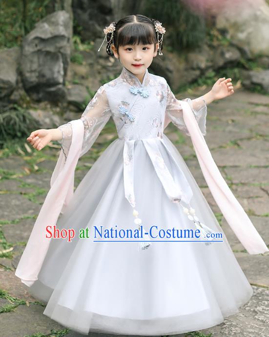 Chinese Traditional Tang Suit Grey Qipao Dress Ancient Girl Costumes Stage Show Cheongsam Apparels for Kids