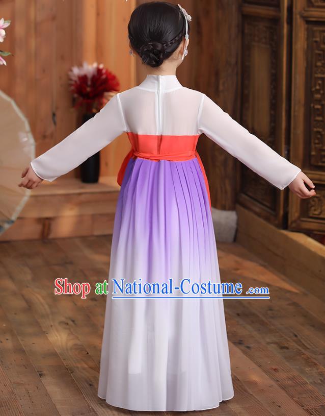 Chinese Traditional Hanfu Dress Apparels Ancient Princess Costumes Stage Show Girl White Cloak Blouse and Lilac Skirt for Kids