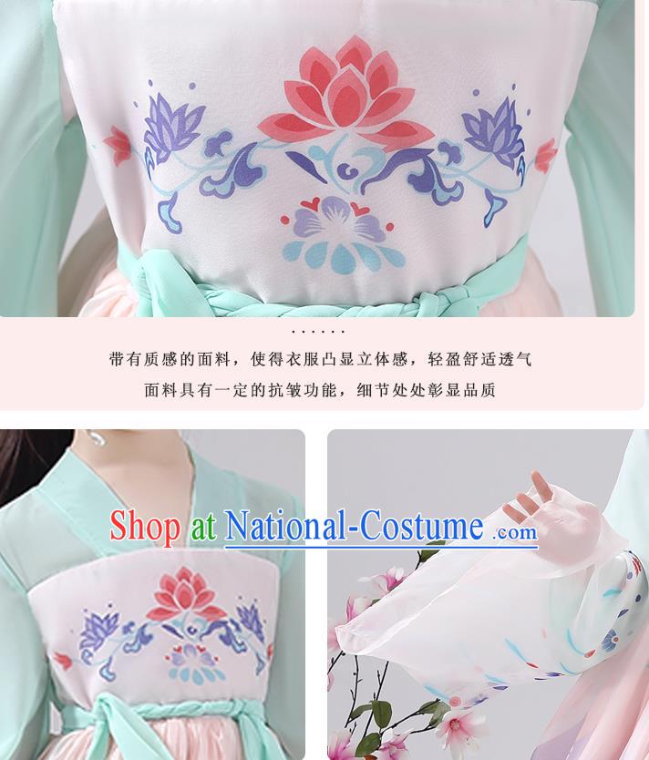 Chinese Traditional Printing Chiffon Hanfu Dress Apparels Ancient Princess Costumes Stage Show Girl Cape Blouse and Skirt for Kids