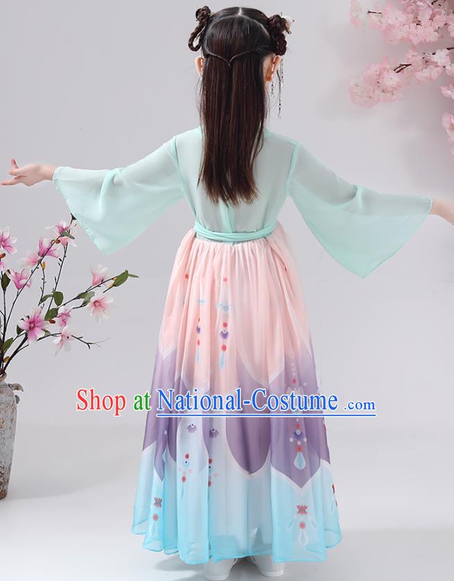 Chinese Traditional Printing Chiffon Hanfu Dress Apparels Ancient Princess Costumes Stage Show Girl Cape Blouse and Skirt for Kids