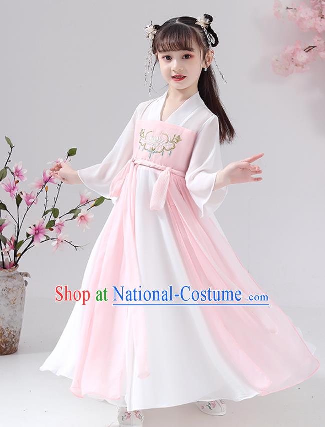 Chinese Traditional Girl Princess Hanfu Dress Apparels Ancient Costumes Stage Show Pink Cape Blouse and Skirt for Kids