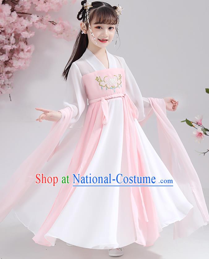 Chinese Traditional Girl Princess Hanfu Dress Apparels Ancient Costumes Stage Show Pink Cape Blouse and Skirt for Kids