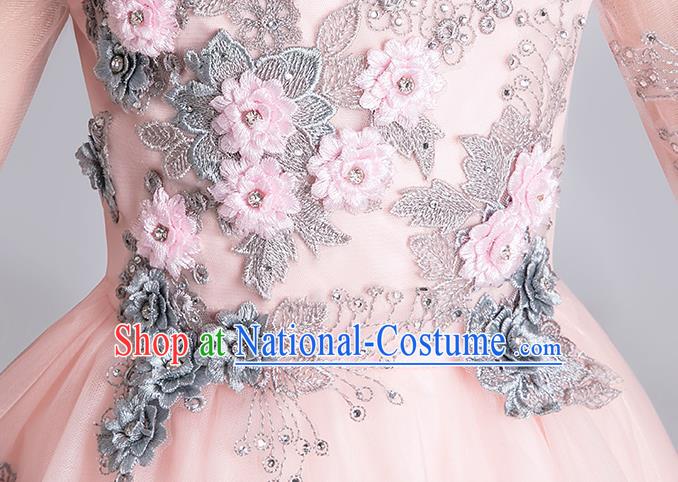 Top Grade Stage Show Baby Princess Pink Dress Children Girls Birthday Costume Compere Flat Shoulder Full Dress