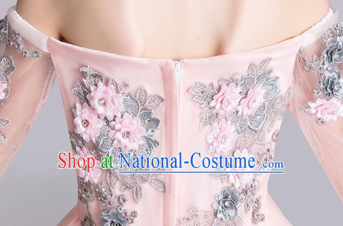 Top Grade Stage Show Baby Princess Pink Dress Children Girls Birthday Costume Compere Flat Shoulder Full Dress