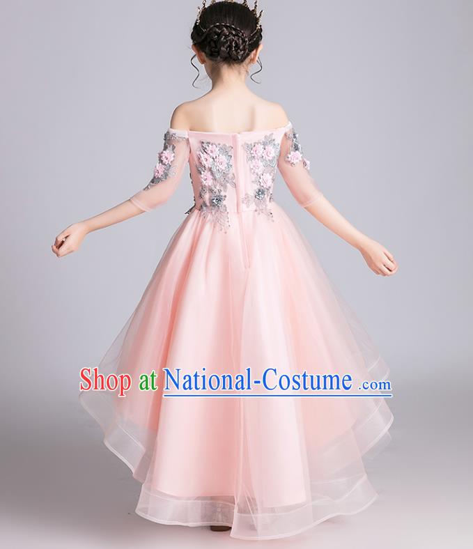 Top Grade Stage Show Baby Princess Pink Dress Children Girls Birthday Costume Compere Flat Shoulder Full Dress