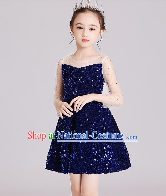 Top Grade Stage Show Royalblue Short Dress Children Girls Birthday Costume Compere Full Dress