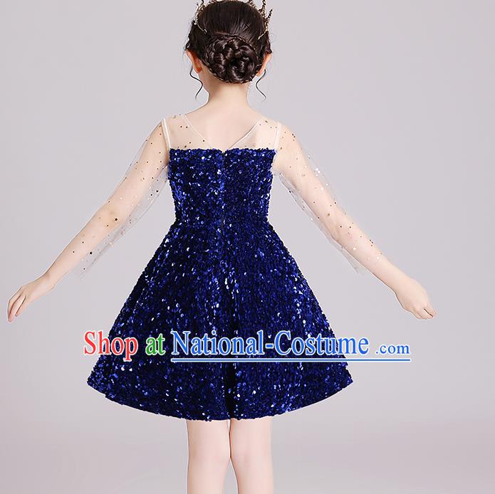 Top Grade Stage Show Royalblue Short Dress Children Girls Birthday Costume Compere Full Dress