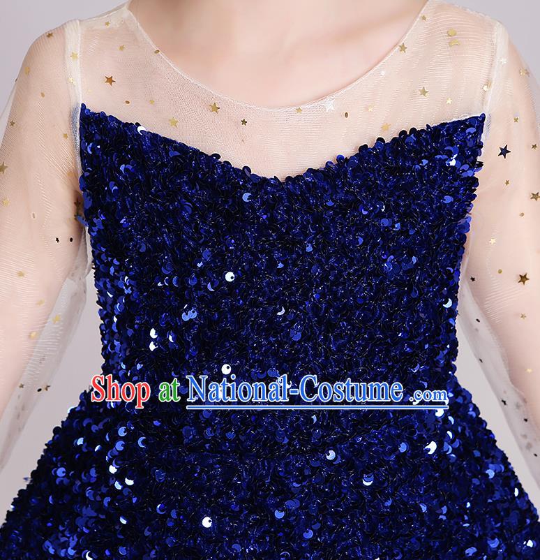 Top Grade Stage Show Royalblue Short Dress Children Girls Birthday Costume Compere Full Dress