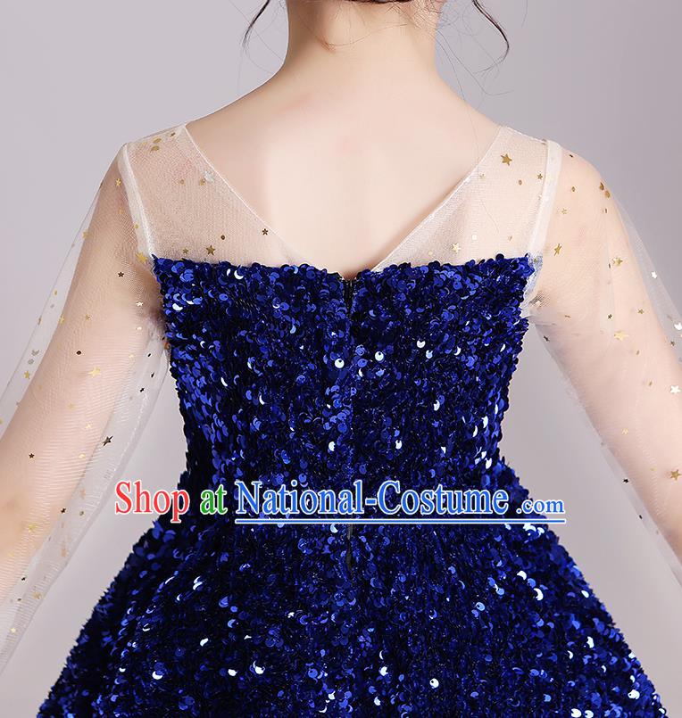 Top Grade Stage Show Royalblue Short Dress Children Girls Birthday Costume Compere Full Dress