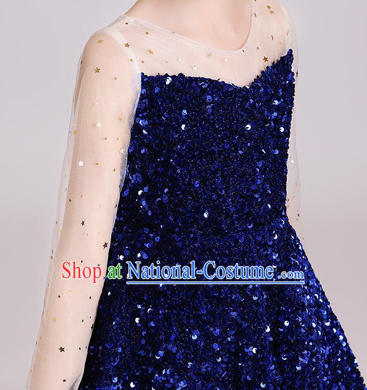 Top Grade Stage Show Royalblue Short Dress Children Girls Birthday Costume Compere Full Dress