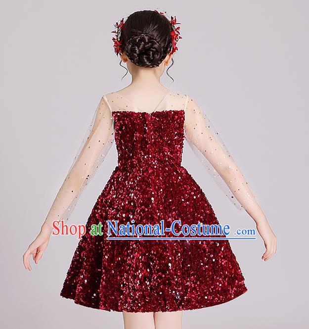 Top Grade Stage Show Red Short Dress Children Girls Birthday Costume Compere Full Dress