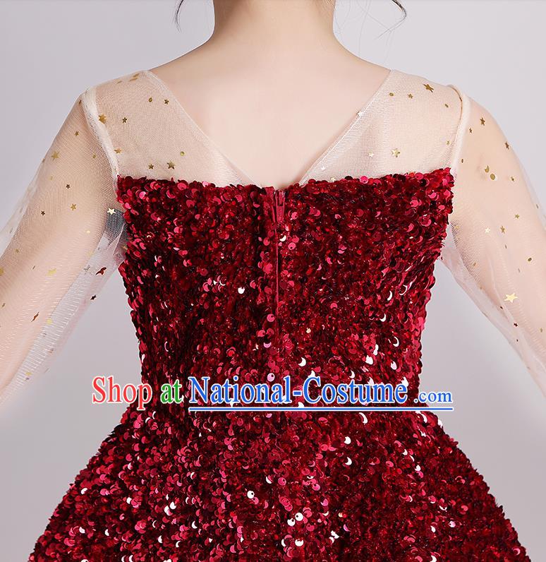 Top Grade Stage Show Red Short Dress Children Girls Birthday Costume Compere Full Dress