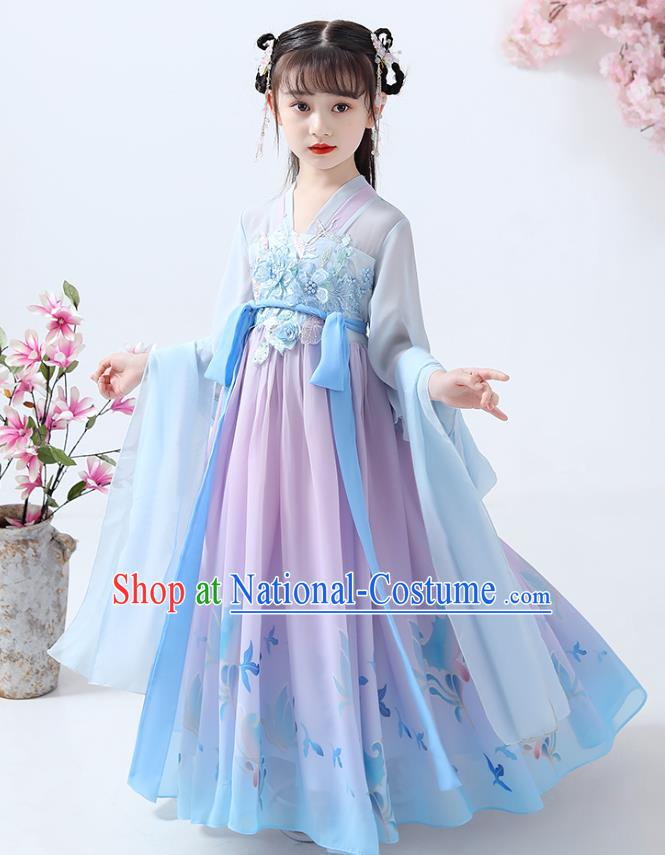 Chinese Traditional Hanfu Dress Ancient Princess Costumes Stage Show Girl Apparels Cape Blouse and Pink Skirt for Kids