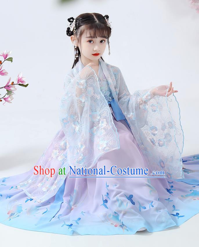 Chinese Traditional Hanfu Dress Ancient Princess Costumes Stage Show Girl Apparels Cape Blouse and Pink Skirt for Kids