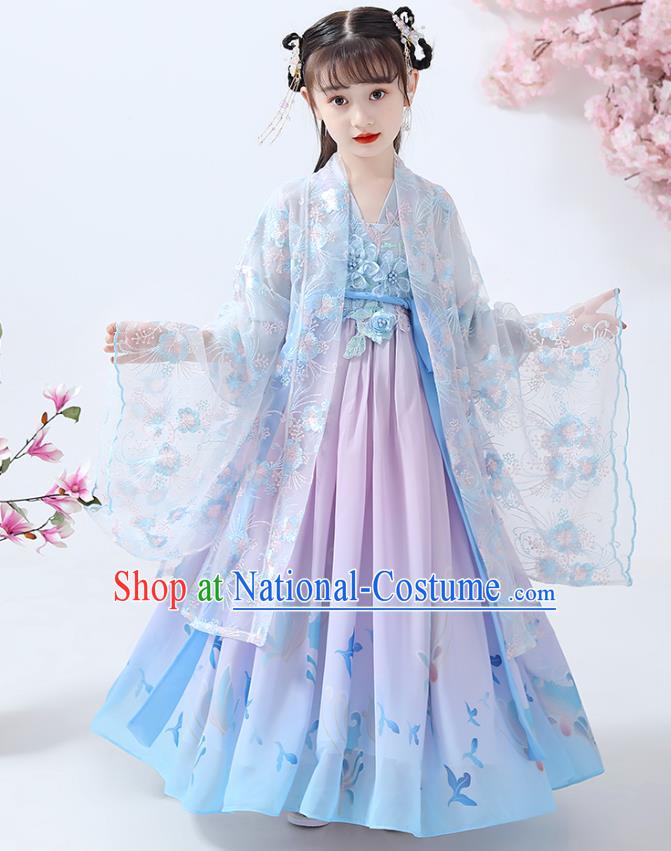 Chinese Traditional Hanfu Dress Ancient Princess Costumes Stage Show Girl Apparels Cape Blouse and Pink Skirt for Kids