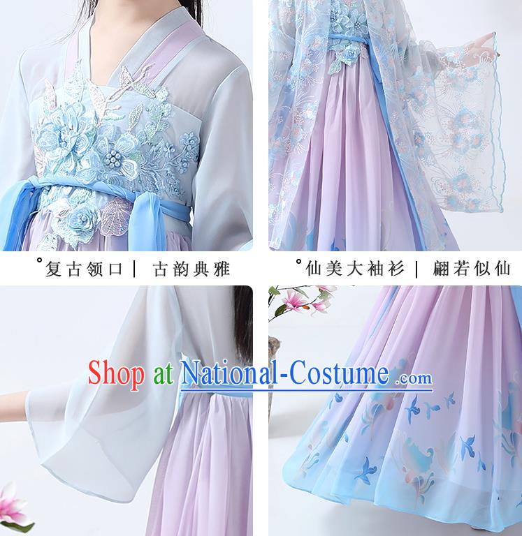 Chinese Traditional Hanfu Dress Ancient Princess Costumes Stage Show Girl Apparels Cape Blouse and Pink Skirt for Kids