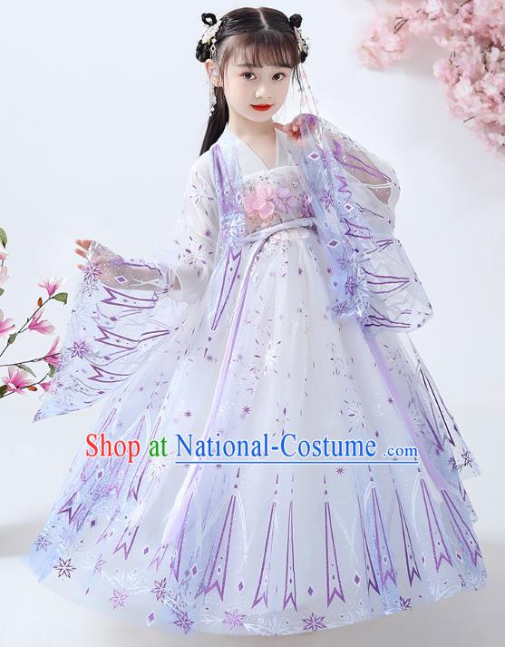 Chinese Traditional White Hanfu Dress Ancient Princess Costumes Stage Show Girl Cape Blouse and Skirt Apparels for Kids