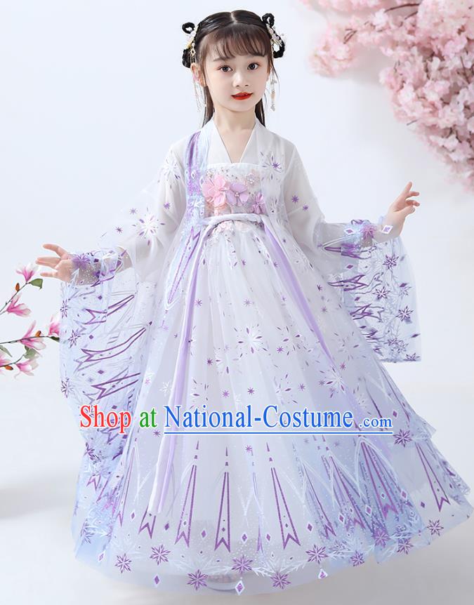 Chinese Traditional White Hanfu Dress Ancient Princess Costumes Stage Show Girl Cape Blouse and Skirt Apparels for Kids