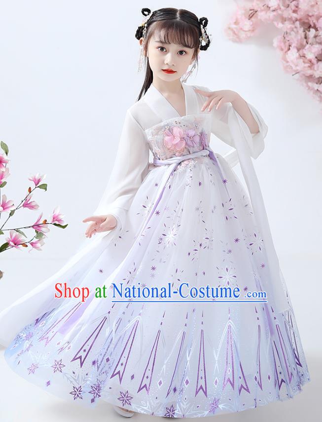 Chinese Traditional White Hanfu Dress Ancient Princess Costumes Stage Show Girl Cape Blouse and Skirt Apparels for Kids