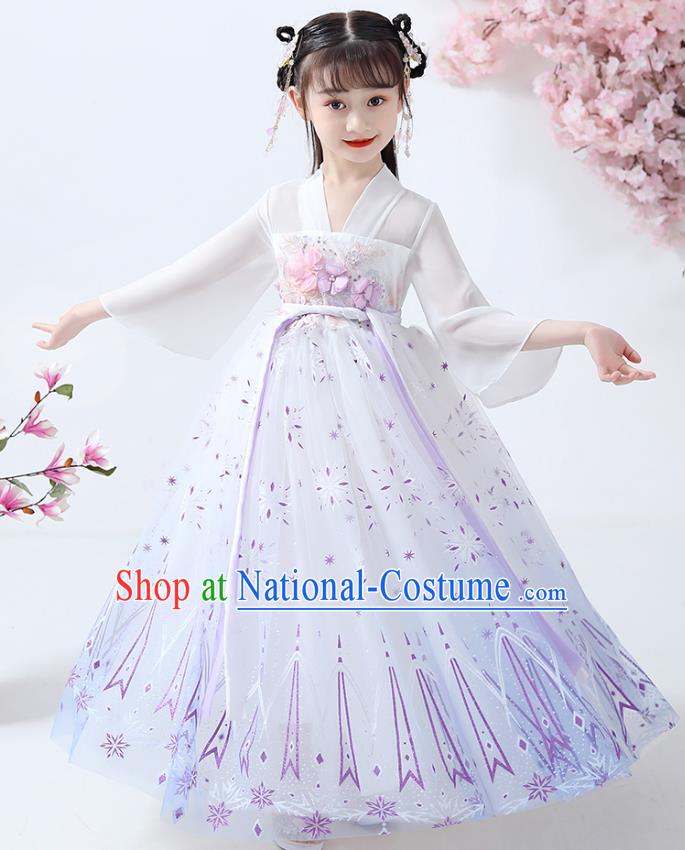 Chinese Traditional White Hanfu Dress Ancient Princess Costumes Stage Show Girl Cape Blouse and Skirt Apparels for Kids