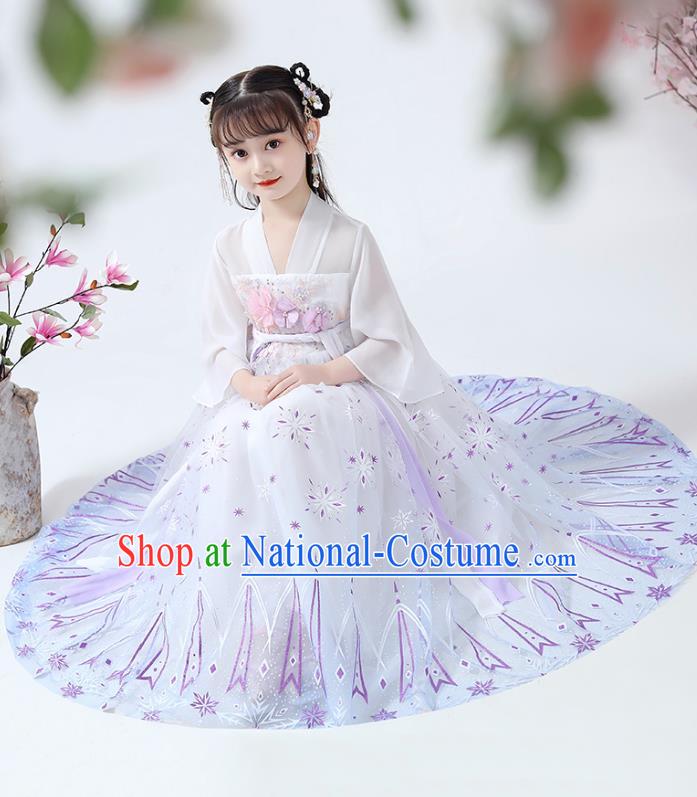 Chinese Traditional White Hanfu Dress Ancient Princess Costumes Stage Show Girl Cape Blouse and Skirt Apparels for Kids