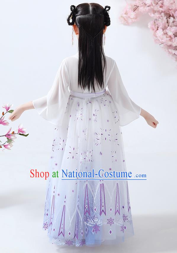 Chinese Traditional White Hanfu Dress Ancient Princess Costumes Stage Show Girl Cape Blouse and Skirt Apparels for Kids