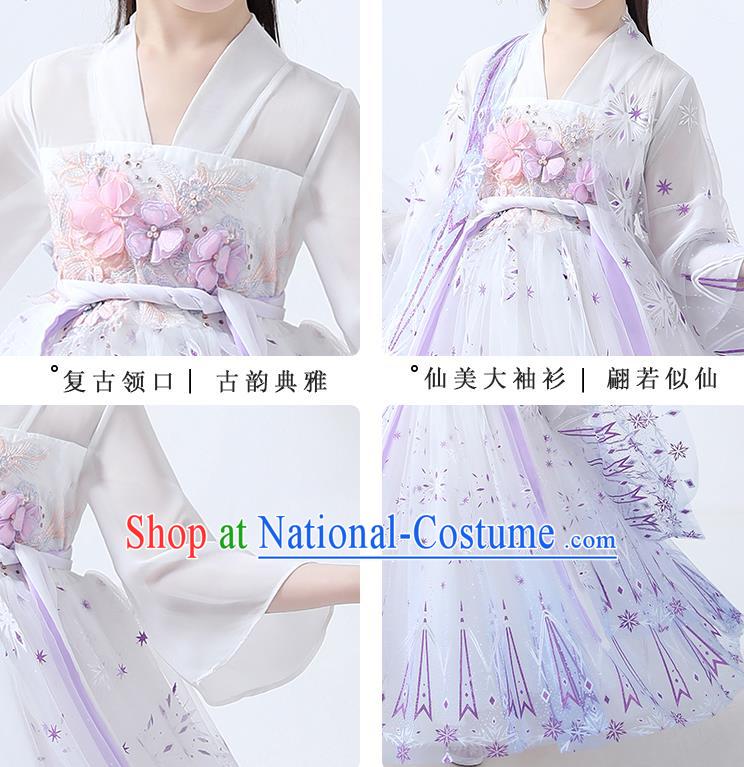 Chinese Traditional White Hanfu Dress Ancient Princess Costumes Stage Show Girl Cape Blouse and Skirt Apparels for Kids